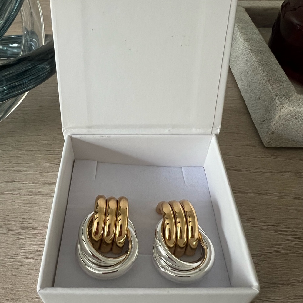 Double Knot Gold and Silver Hoop Earrings